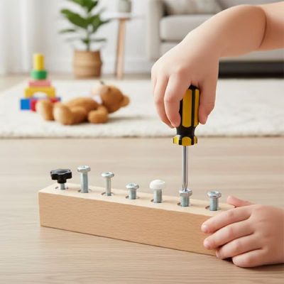 Tavola dei Bulloni Montessori - Legno di Faggio, Attrezzi Reali, Età 3+ | MINIMOJSTER